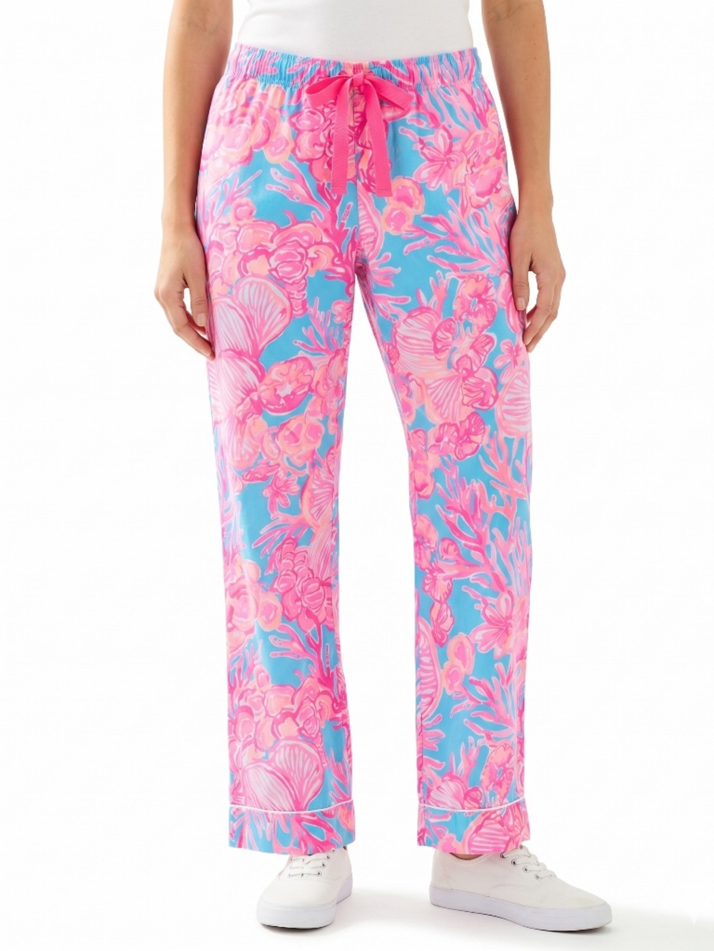 Lilly Pulitzer Pajama Bottoms Small 100% Cotton Blue Pink Coastal Print